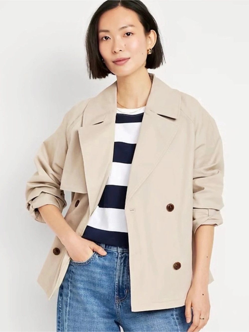 NWT! Oversized Double-Breasted Short Trench Coat